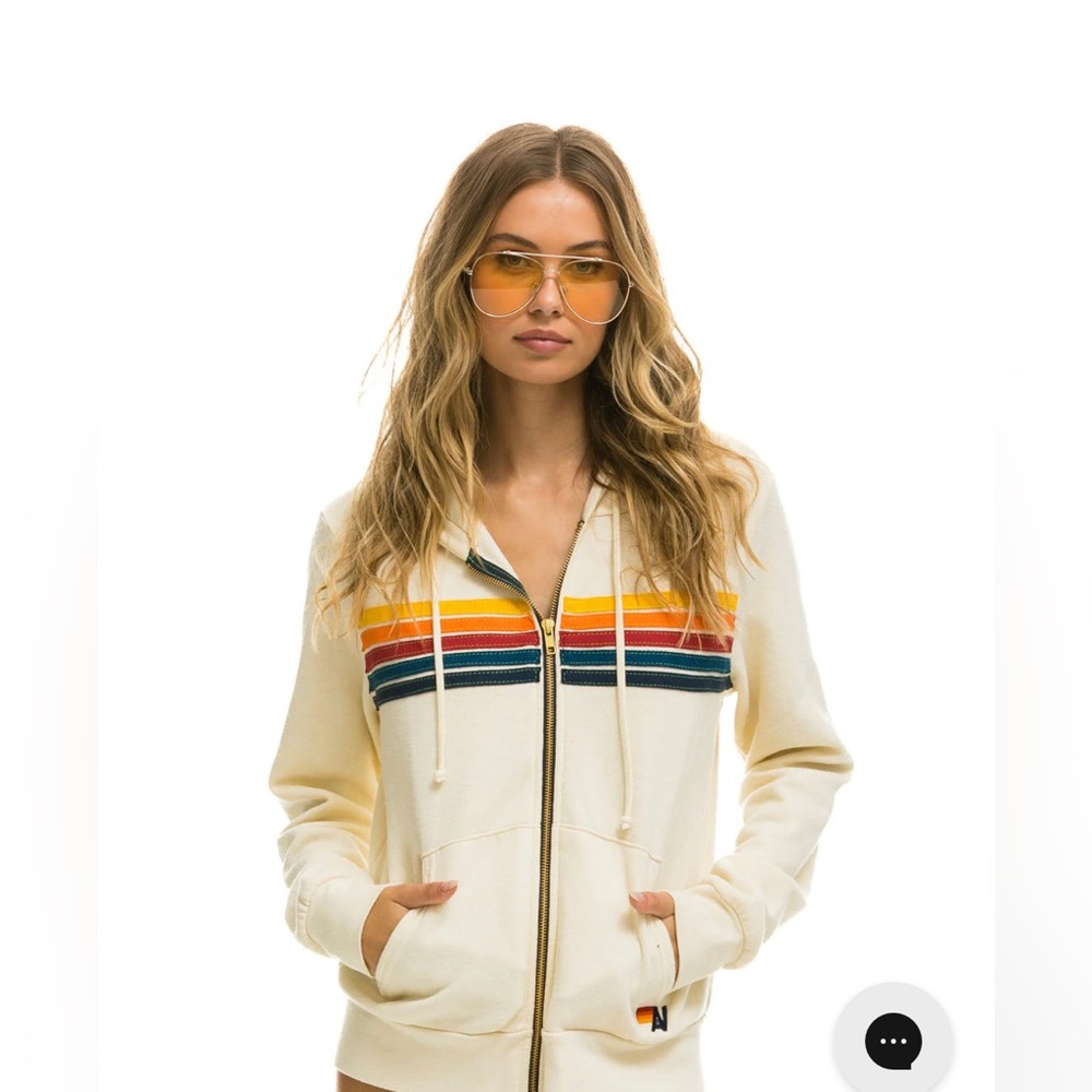 Aviator Nation 5 STRIPE ZIP UP HOODIE - VINTAGE WHITE